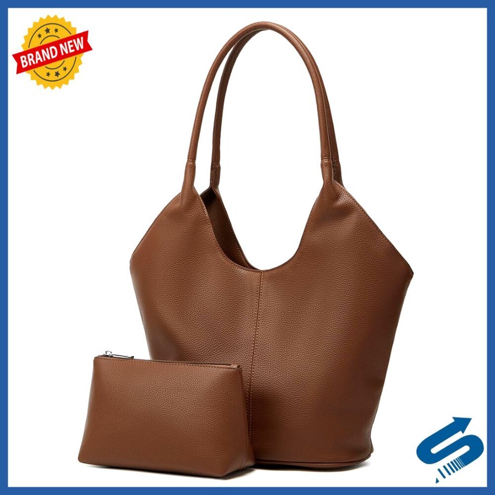 Vegan Leather Slouchy Shoulder Bag Bucket Purse Tote Work Handbag Casual